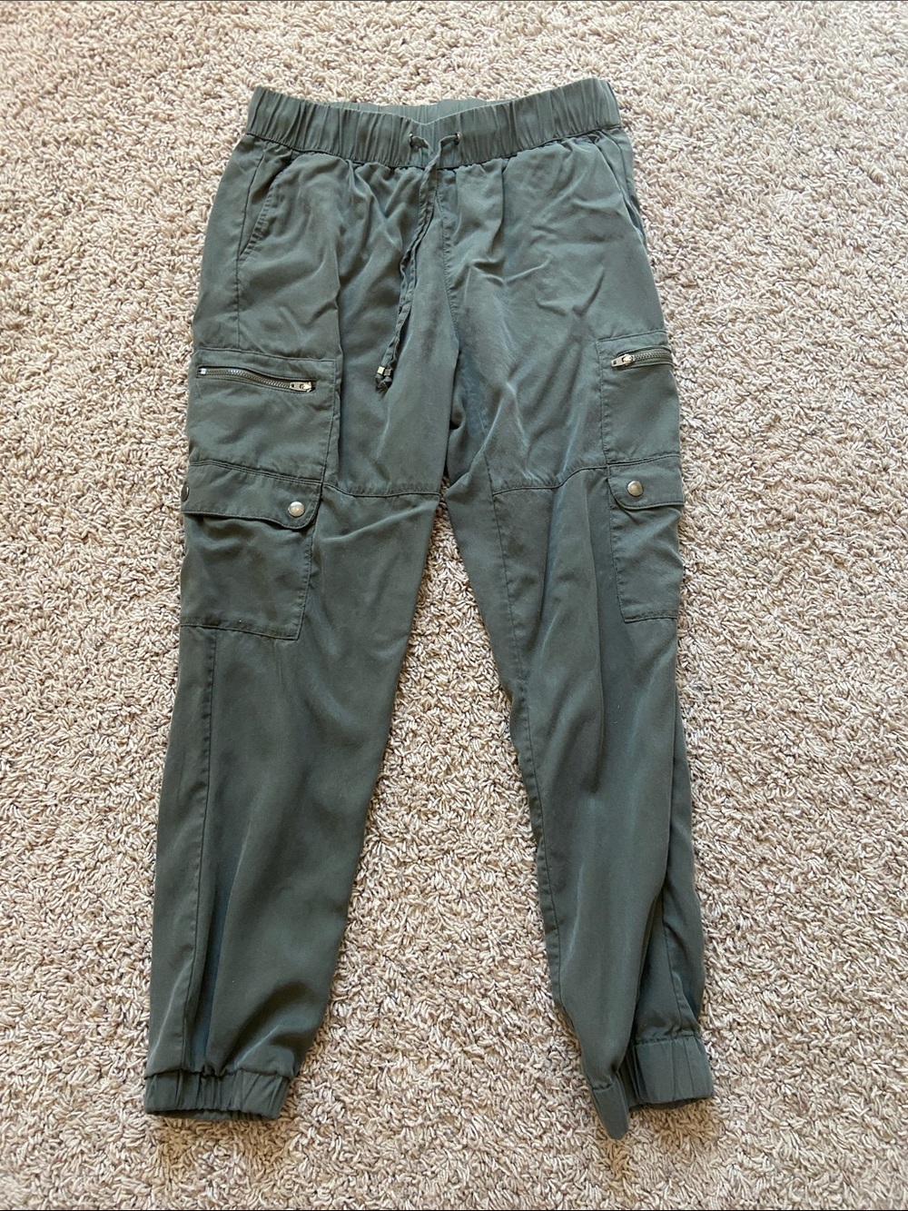 Dark Green Cuffed Cargo Pants